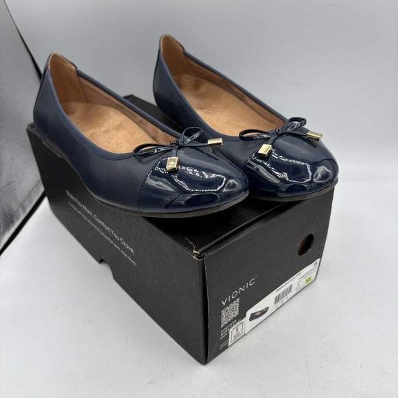Vionic Shoes - Vionic Shoes Womens Size 11 Minna Leather Ballet Flats Navy Blue w Box